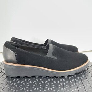 Clarks Shoes Women 41 Size 9.5 Loafers Black Leather Suede Slip On Sharon Dolly